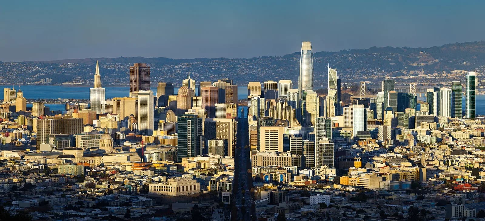 San Francisco skyline around Market Street at sunset